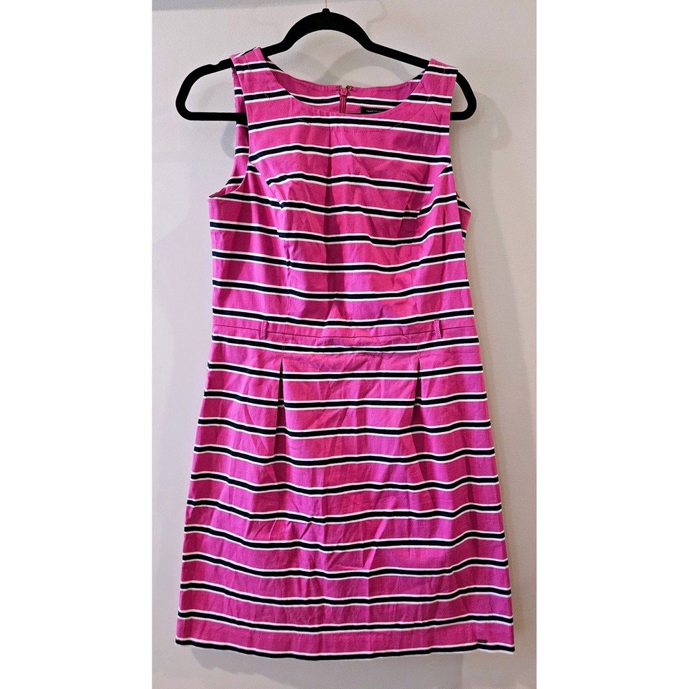 Tommy Hilfiger Pink Navy Blue‎ Striped Sleeveless Midi Dress Preppy Barbie Sz 10